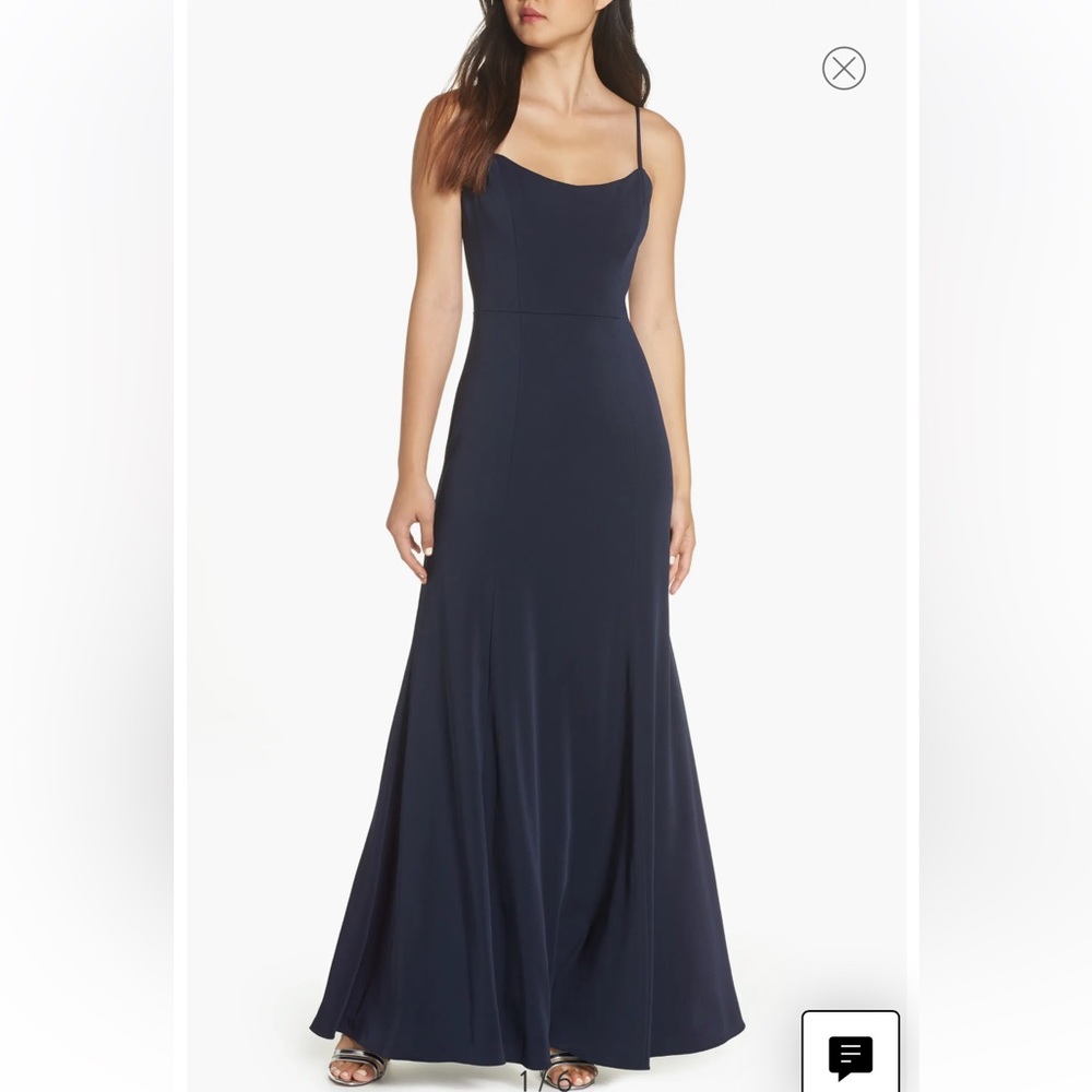 Jenny Yoo Aniston Crepe Trumpet Gown Navy